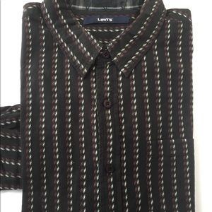 Levi’s Men Dress Shirt Long Sleeve Black Striped Large 100% Cotton Western